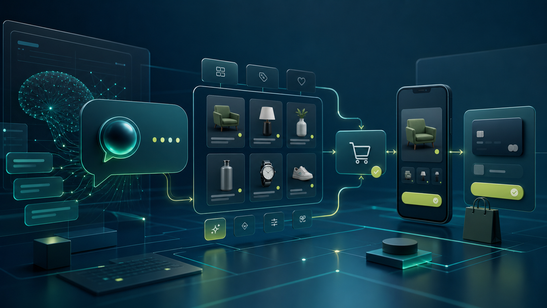 AI shopping assistant connected to product discovery, cart, and checkout